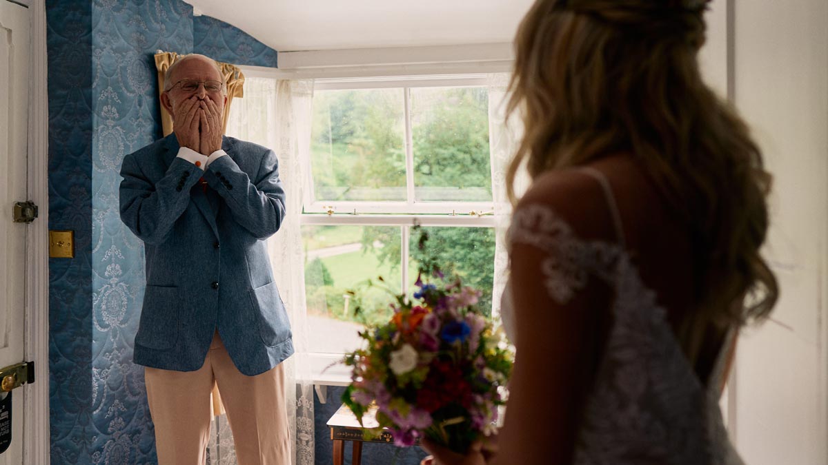 Father of the Bride's reaction to seeing bride for the first time